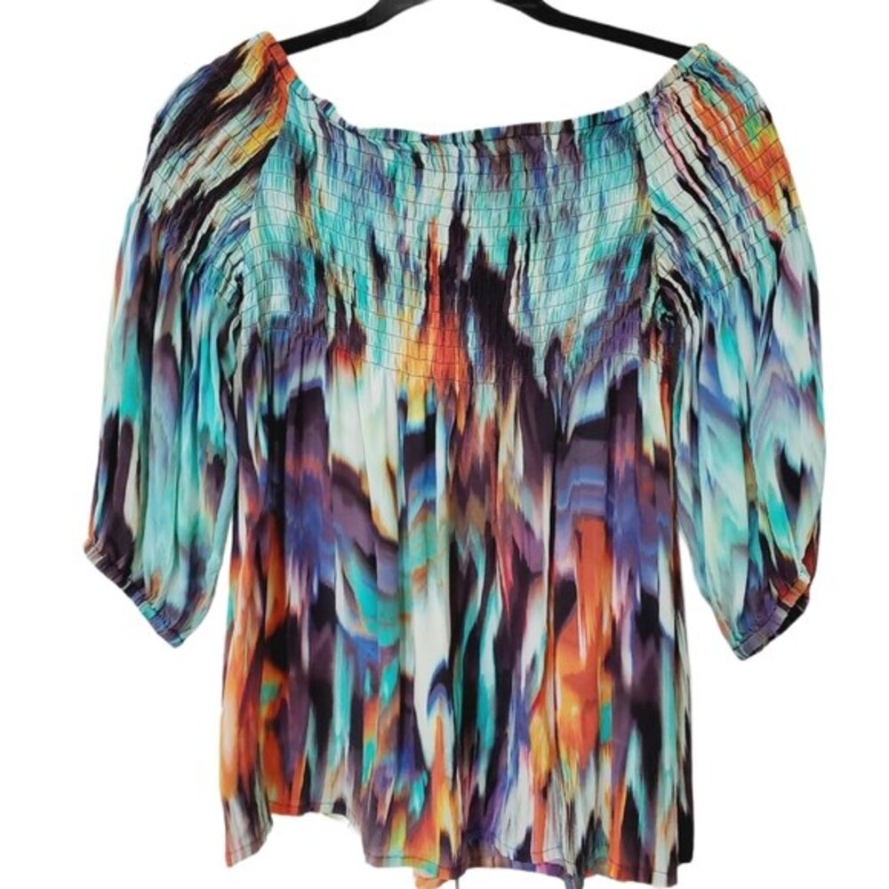 Bebe Colorful Smocked Silk Blouse Women Size S